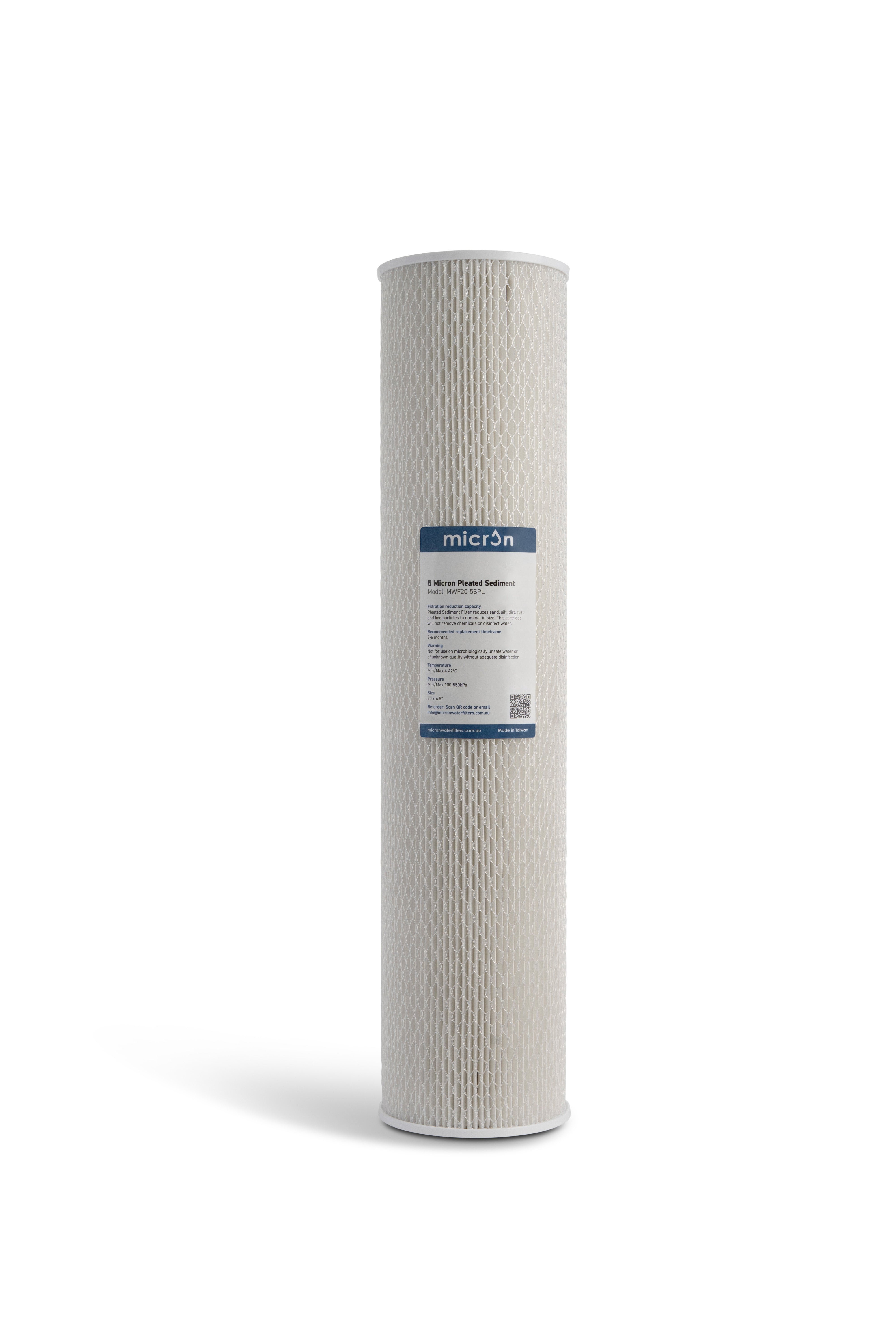 Micron Whole House MWF20 Series- 5 Micron Pleated Sediment Filter  20" x 4.5"